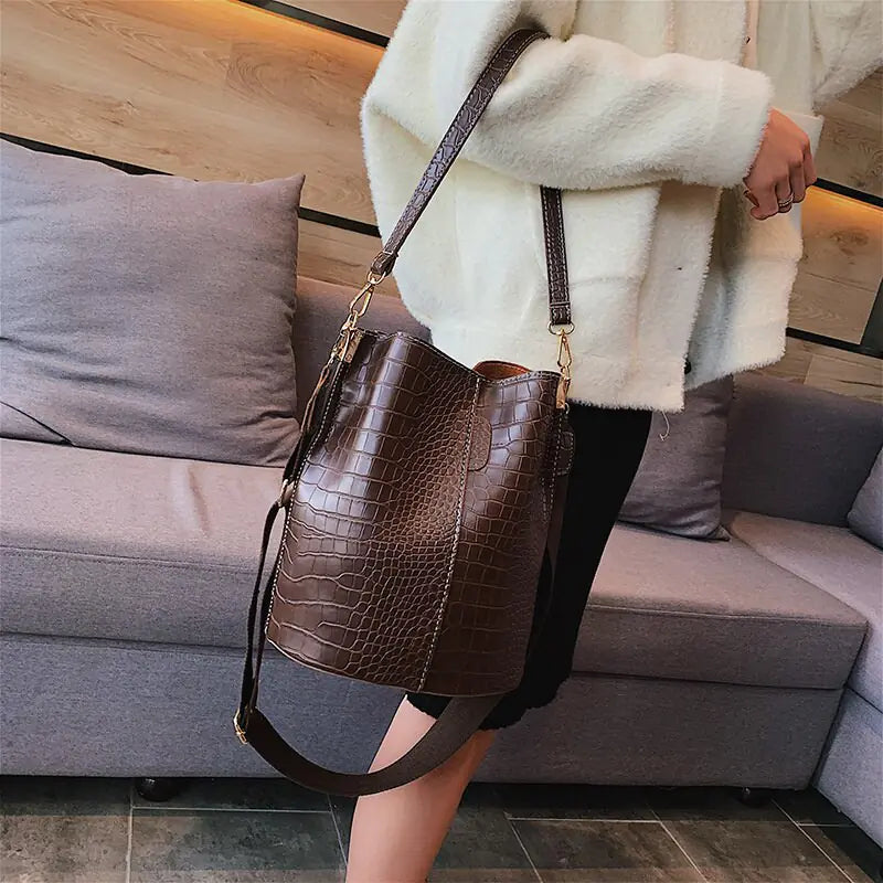 Faux Leather Shoulder Bucket Bag