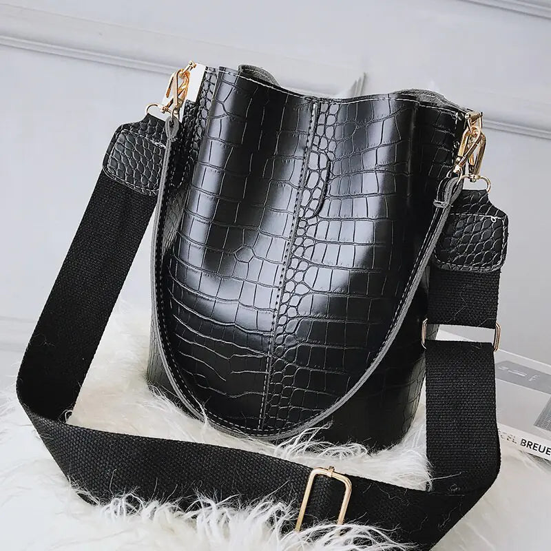 Faux Leather Shoulder Bucket Bag