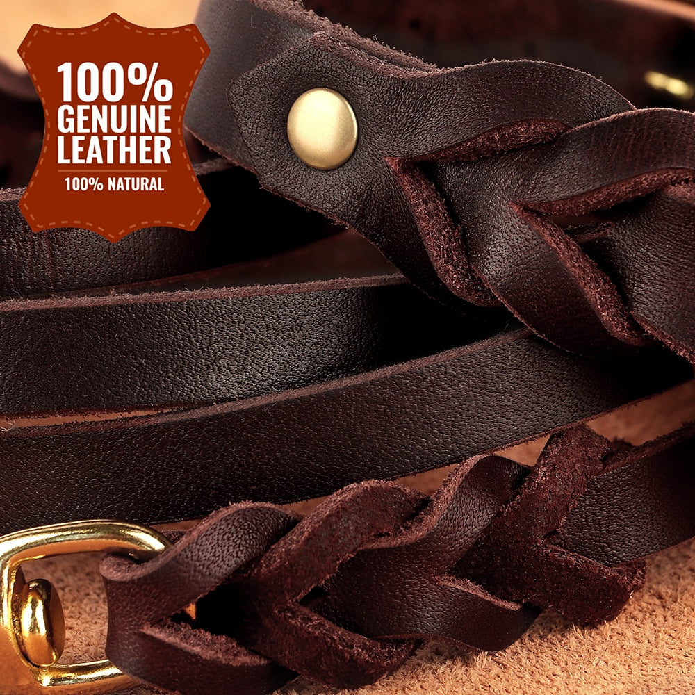 Braided Leather Collar and Leash Set