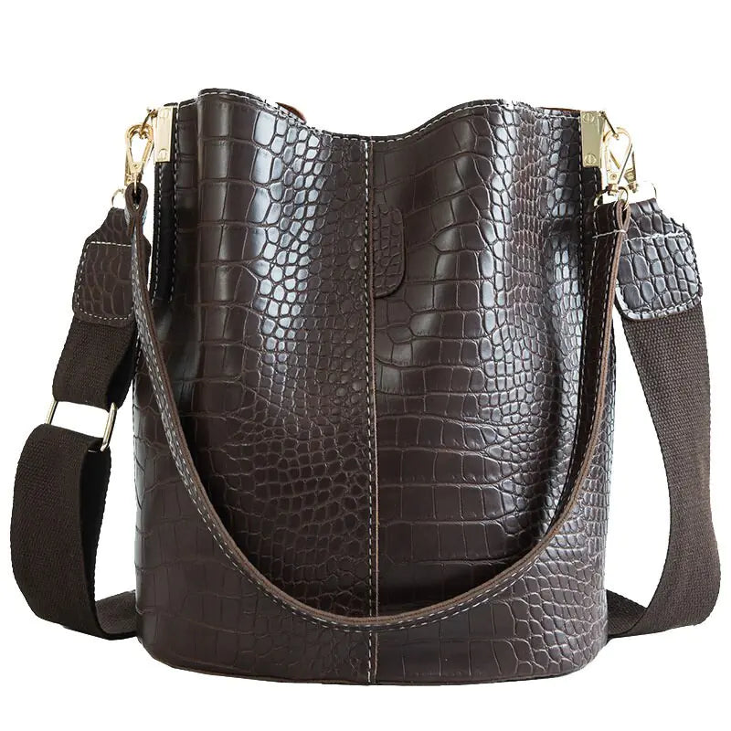 Faux Leather Shoulder Bucket Bag