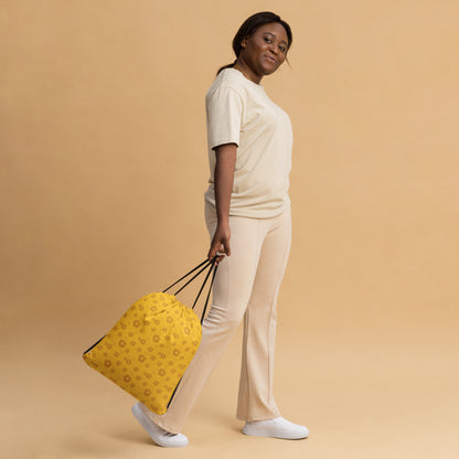 Golden Blossom Drawstring Bag