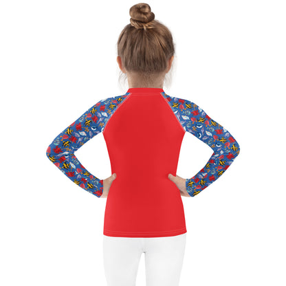Kids Rash Guard- Wave Warrior, Red
