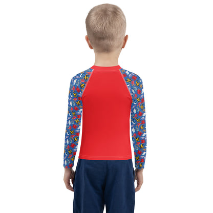 Kids Rash Guard- Wave Warrior, Red