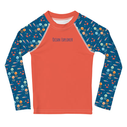 Kids Rash Guard - Ocean Explorer, Red