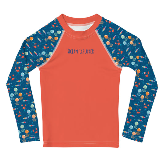 Kids Rash Guard - Ocean Explorer, Red