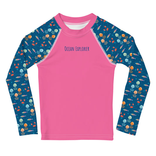 Kids Rash Guard - Ocean Explorer, Pink