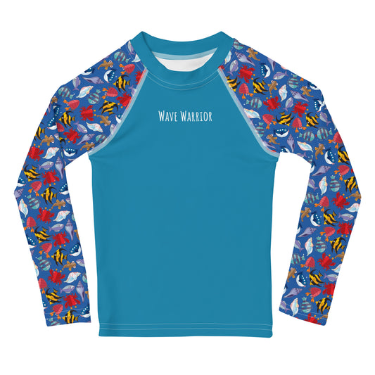 Kids Rash Guard - Wave Warrior, Blue