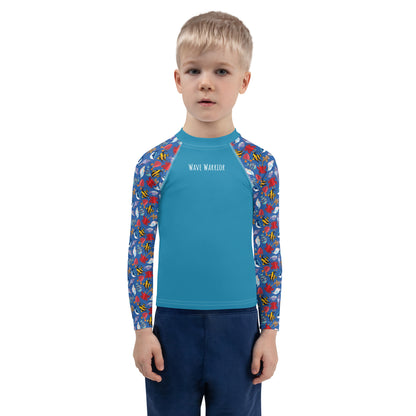 Kids Rash Guard - Wave Warrior, Blue