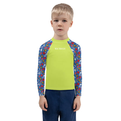 Kids Rash Guard - Wave Warrior, Lime Green