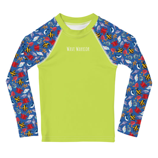 Kids Rash Guard - Wave Warrior, Lime Green