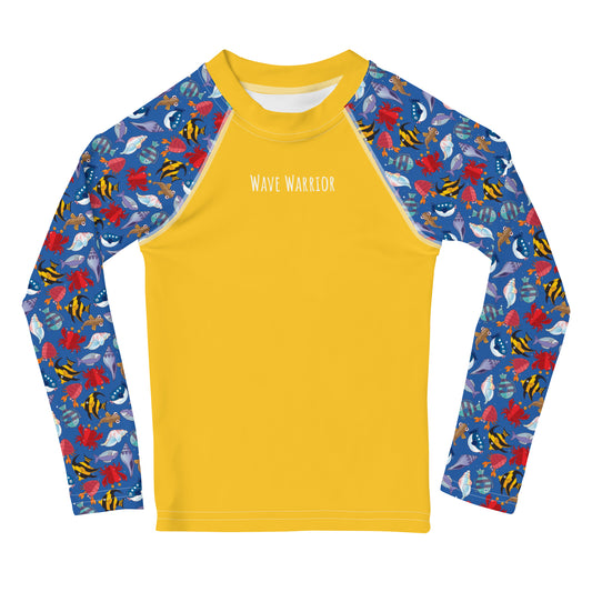 Kids Rash Guard - Wave Warrior, Yellow