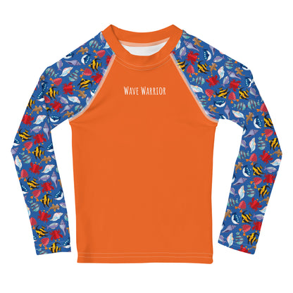 Kids Rash Guard - Wave Warrior, Orange