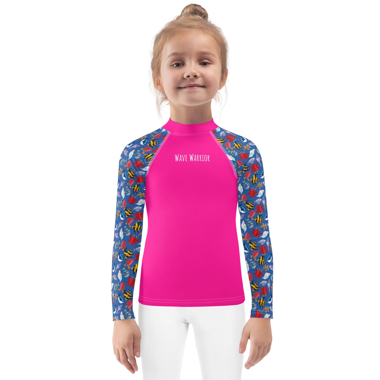 Kids Rash Guard - Wave Warrior, Deep Pink