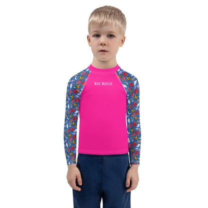 Kids Rash Guard - Wave Warrior, Deep Pink
