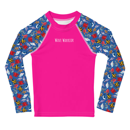 Kids Rash Guard - Wave Warrior, Deep Pink