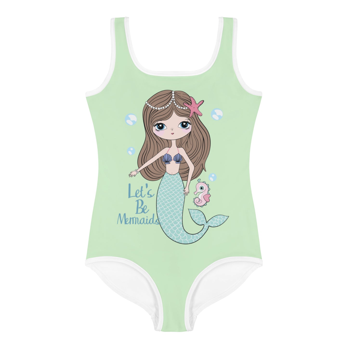 Kids Swimsuit - Let's be Mermaids, Mint Green