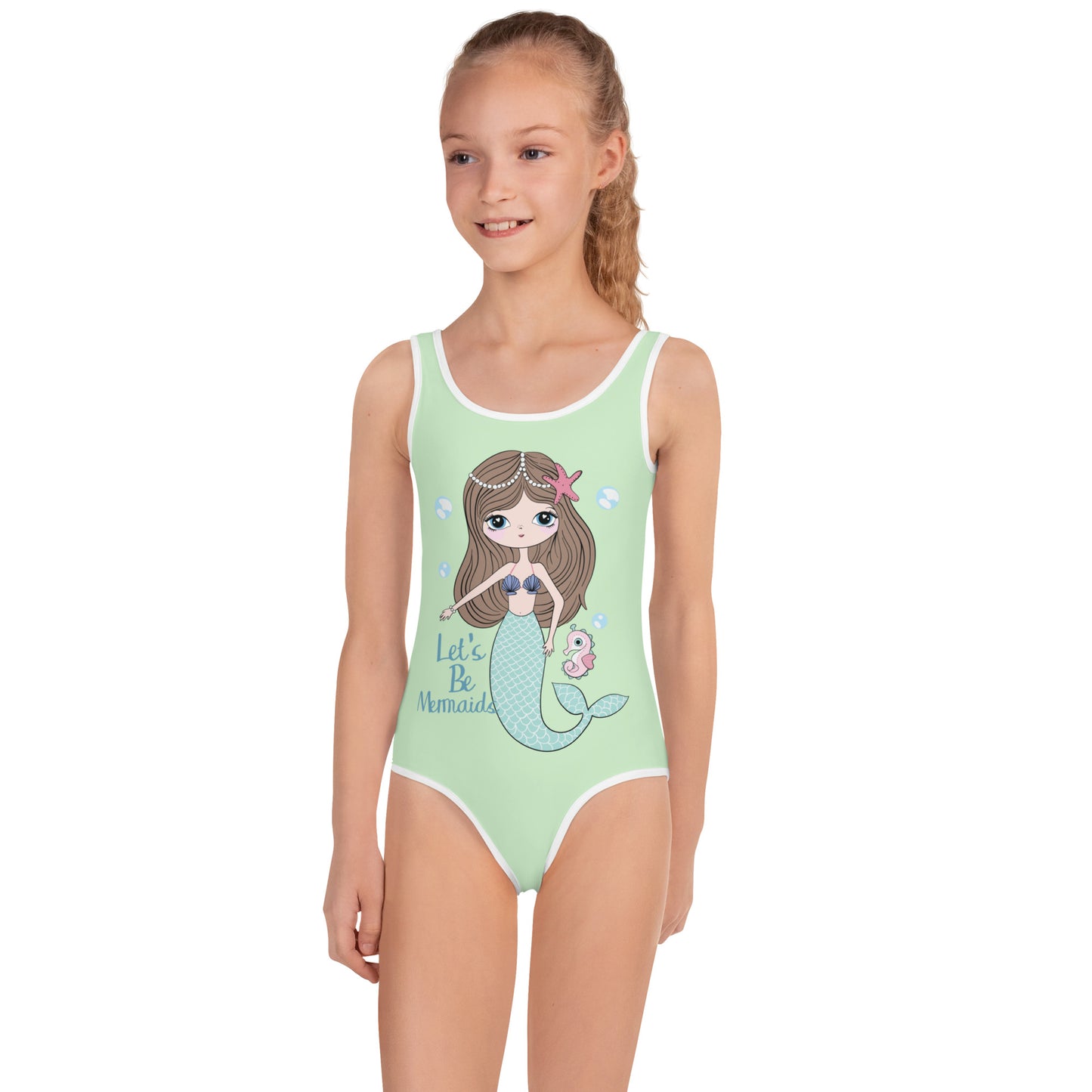 Kids Swimsuit - Let's be Mermaids, Mint Green