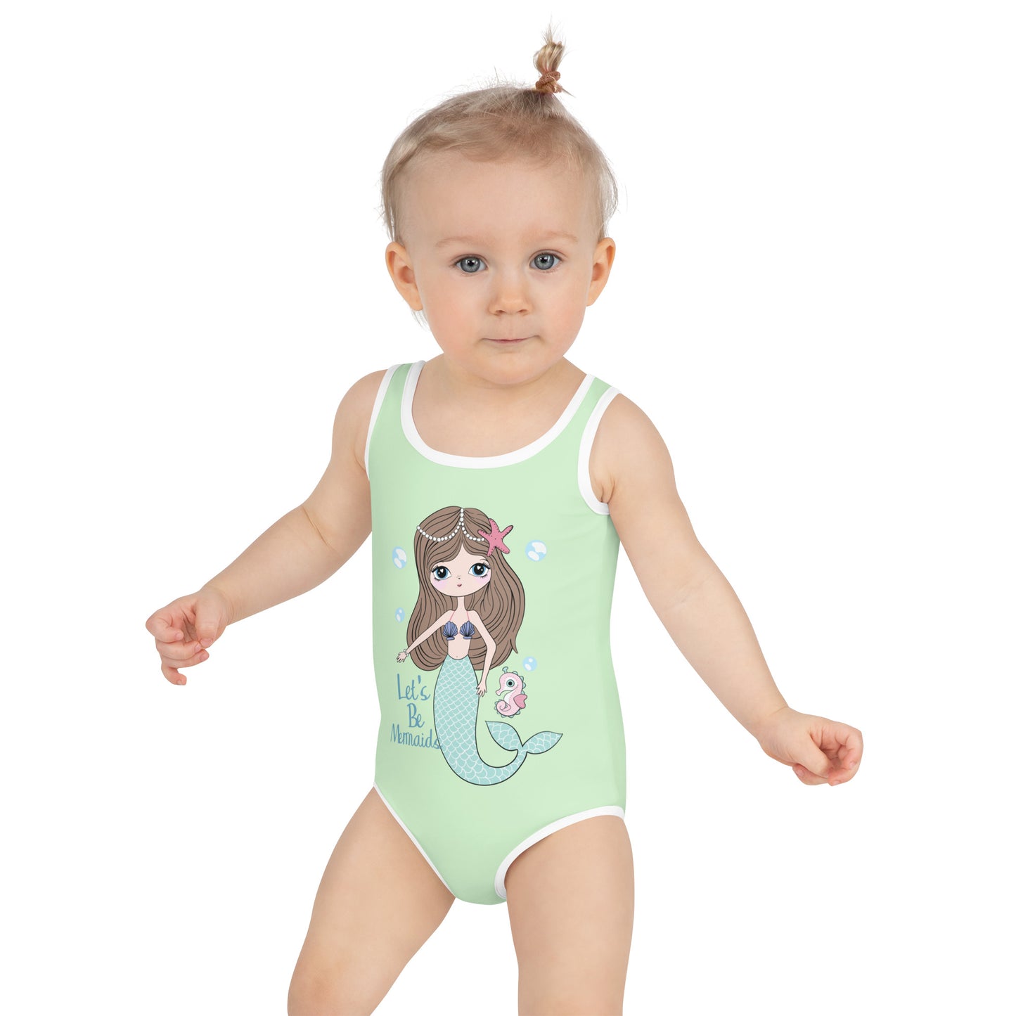 Kids Swimsuit - Let's be Mermaids, Mint Green
