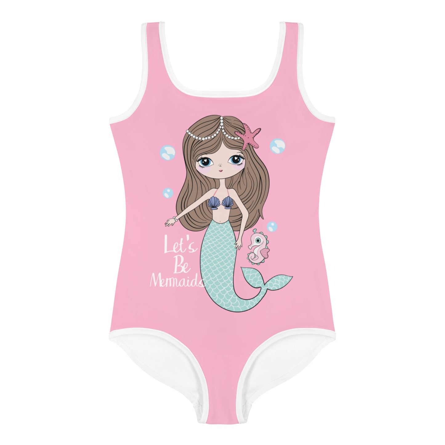 Kids Swimsuit - Let's be Mermaids, Bubblegum Pink