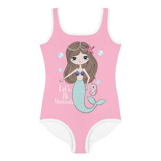 Kids Swimsuit - Let's be Mermaids, Bubblegum Pink