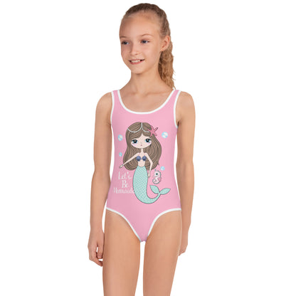 Kids Swimsuit - Let's be Mermaids, Bubblegum Pink