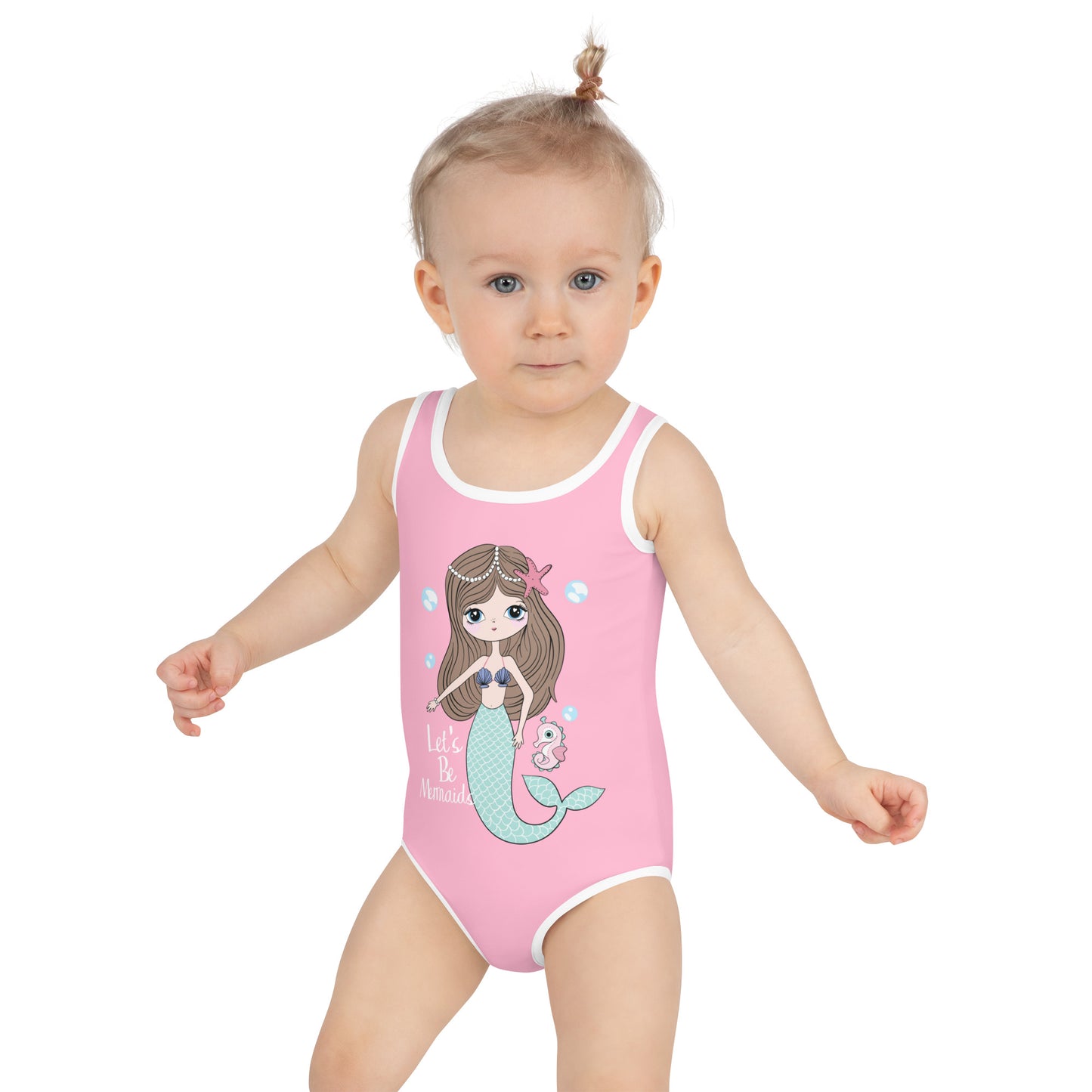 Kids Swimsuit - Let's be Mermaids, Bubblegum Pink