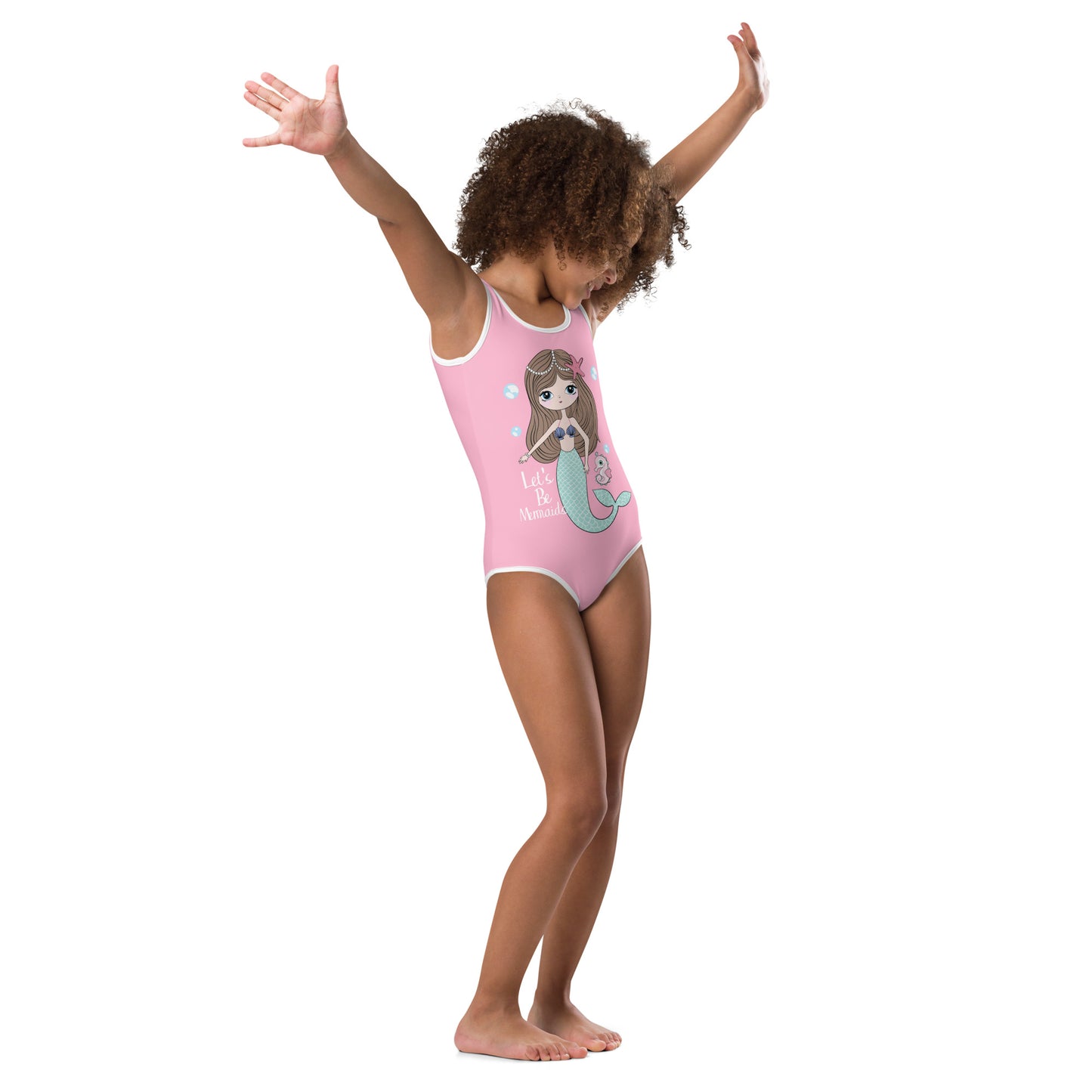 Kids Swimsuit - Let's be Mermaids, Bubblegum Pink