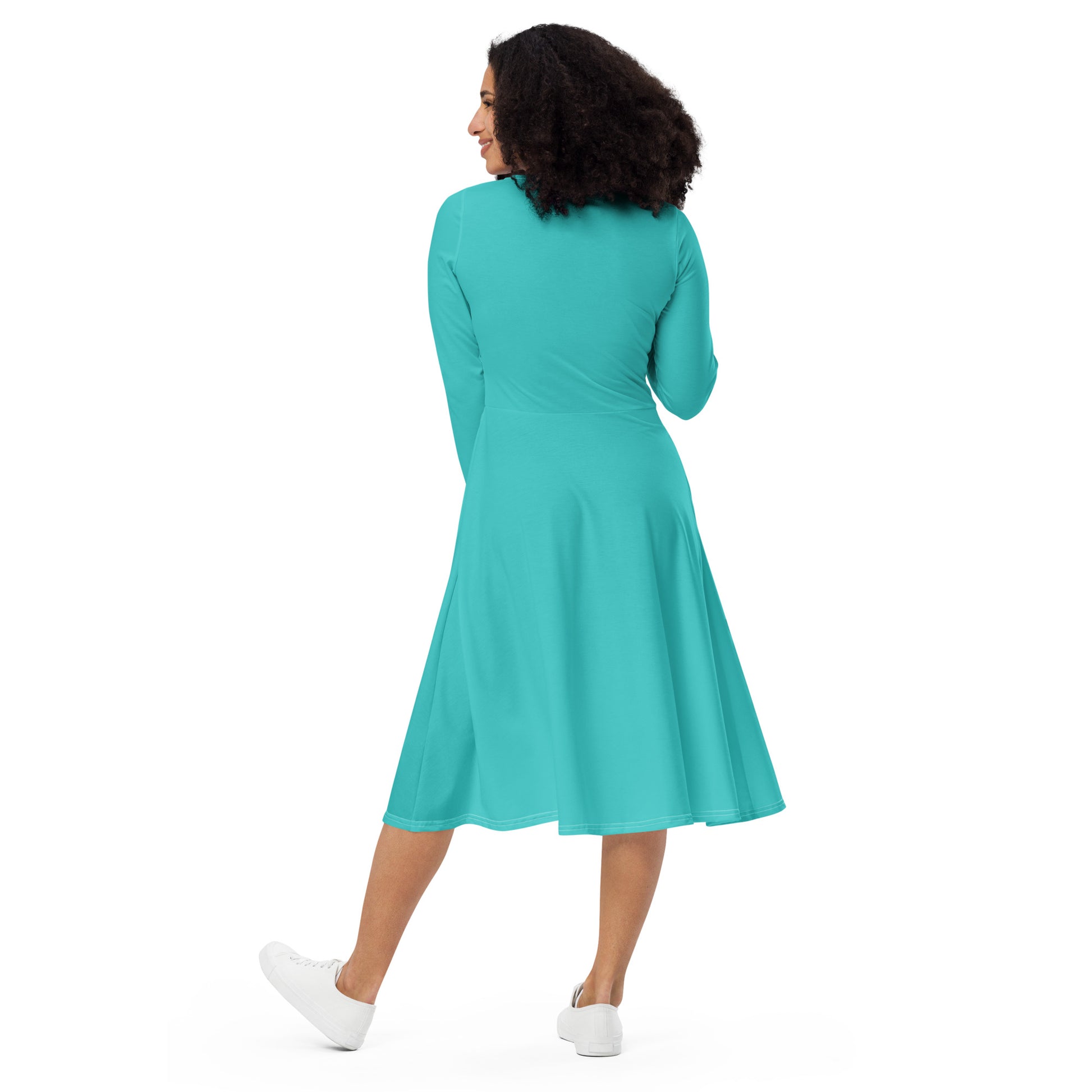 Long Sleeve Midi Dress - Turquoise Hamilton Coates Long Sleeve Midi Dress - Turquoise Hamilton Coates