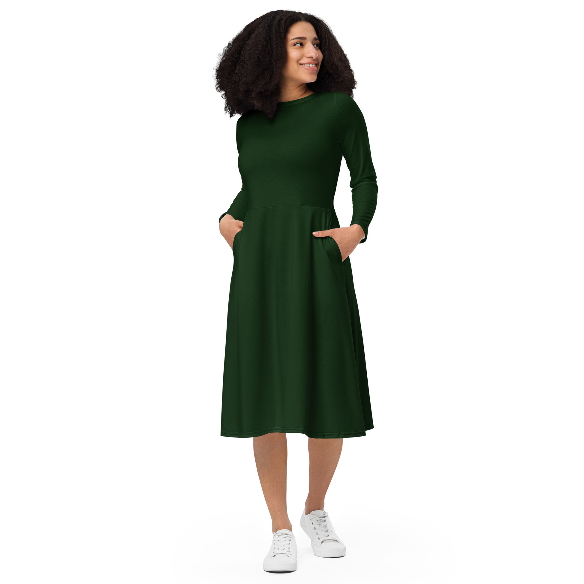 Long Sleeve Midi Dress - Emerald Green Hamilton Coates Long Sleeve Midi Dress - Emerald Green Hamilton Coates