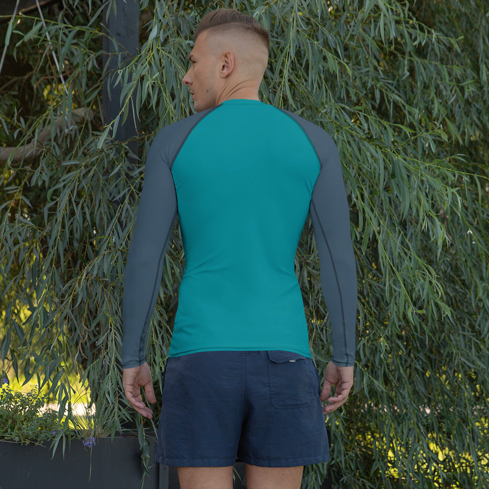 Rashguard für Herren – Ozeanblau mit grauen Ärmeln