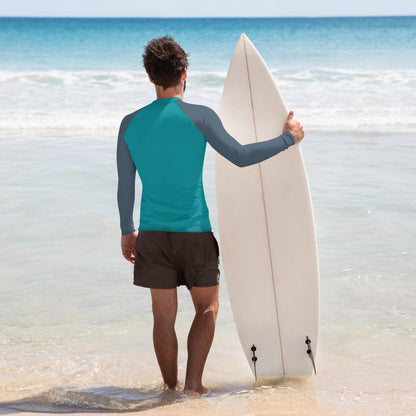 Rashguard für Herren – Ozeanblau mit grauen Ärmeln