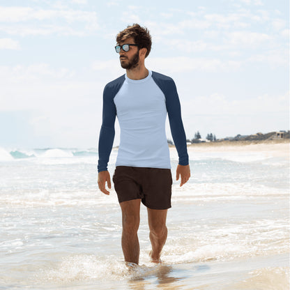 Men's Rash Guard - Hawkes Blue with Navy Blue Sleeves