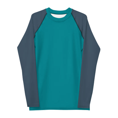 Rashguard für Herren – Ozeanblau mit grauen Ärmeln