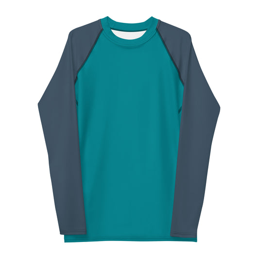 Rashguard für Herren – Ozeanblau mit grauen Ärmeln