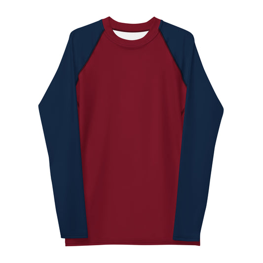 Rashguard für Herren – Burgunderrot mit marineblauen Ärmeln