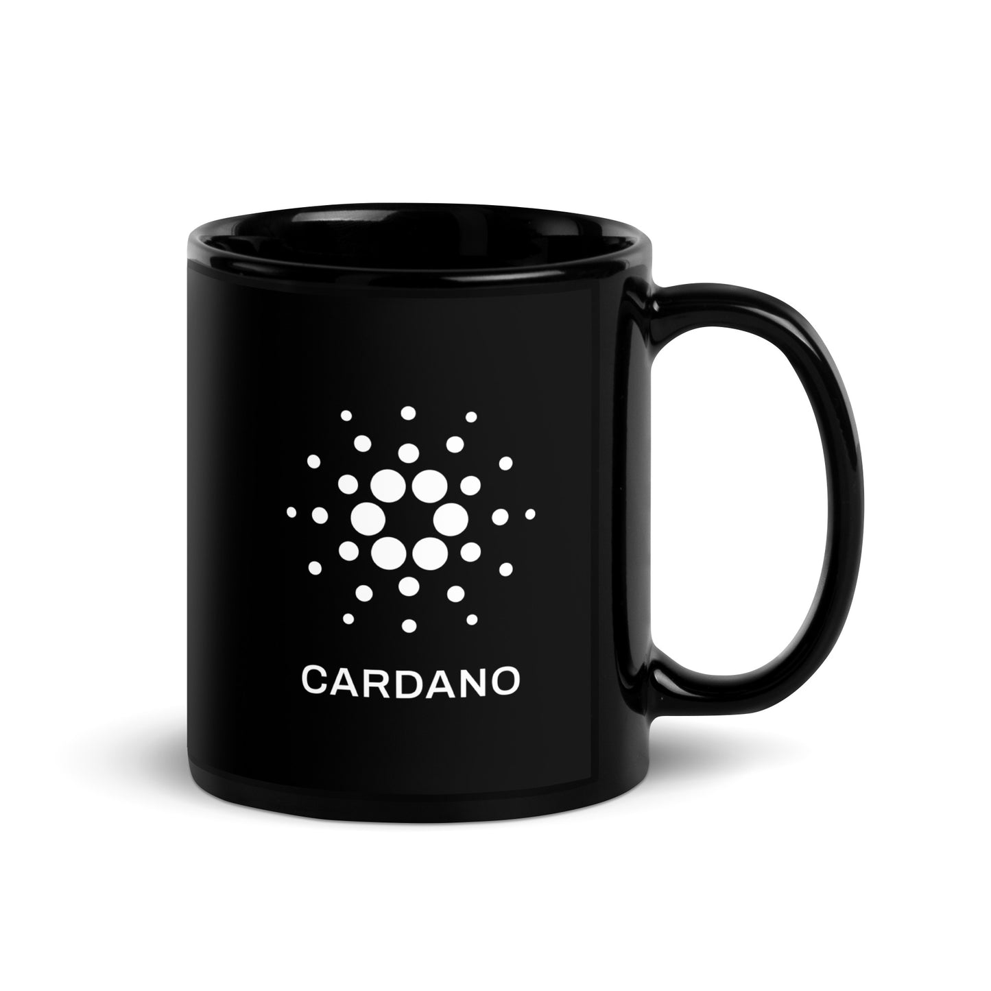 Black Glossy Mug - White Cardano Logo, Stacked