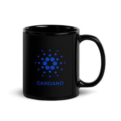 Black Glossy Mug - Blue Cardano Logo, Stacked