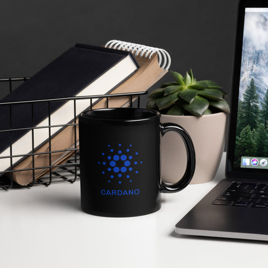 Black Glossy Mug - Blue Cardano Logo, Stacked