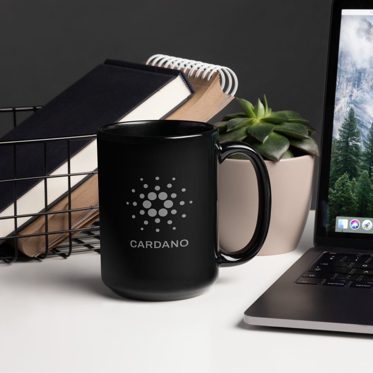 Black Glossy Mug - Grey Cardano Logo, Stacked
