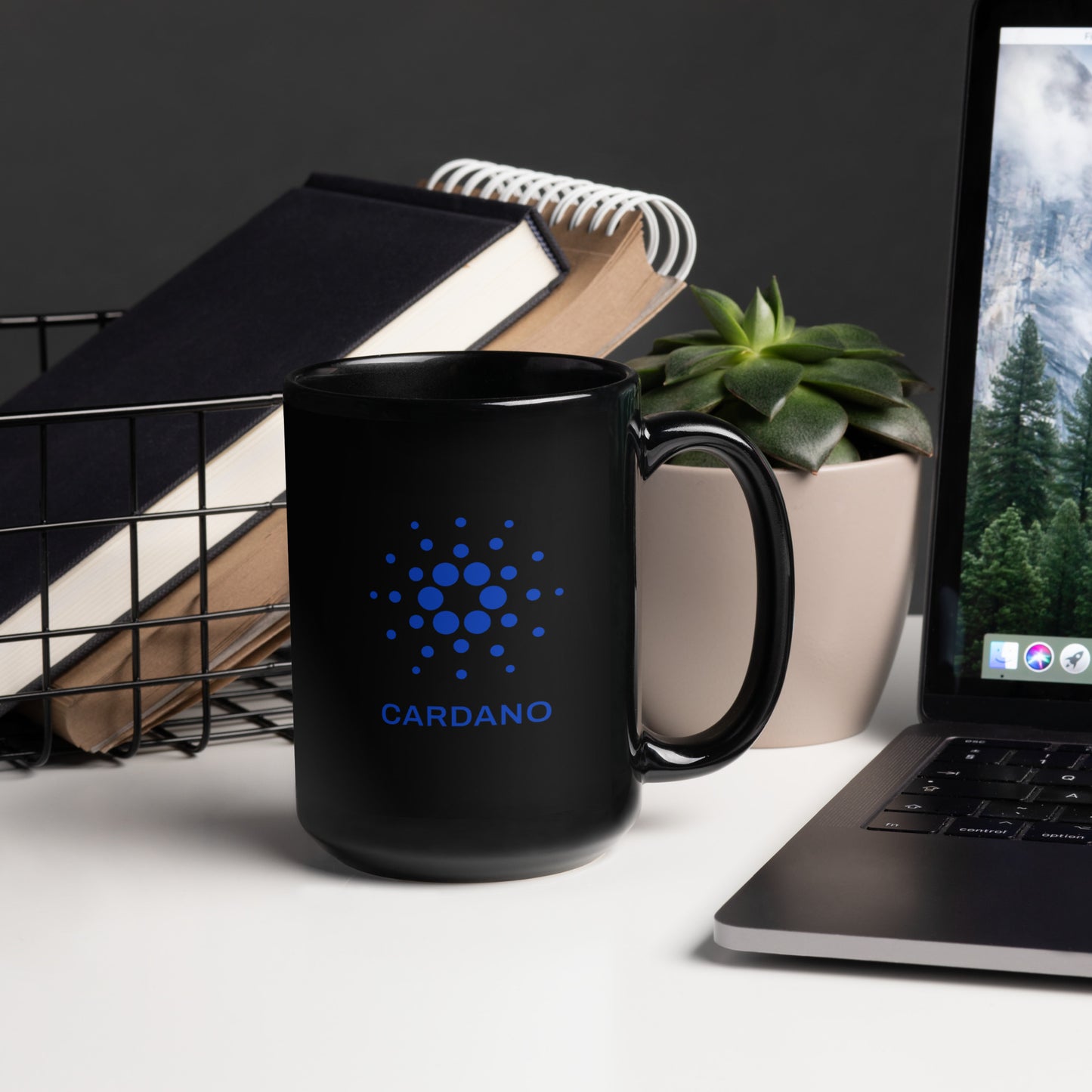 Black Glossy Mug - Blue Cardano Logo, Stacked