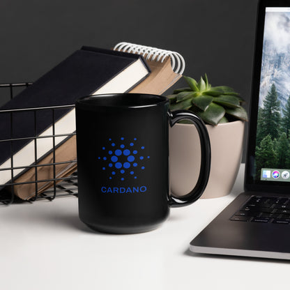 Black Glossy Mug - Blue Cardano Logo, Stacked