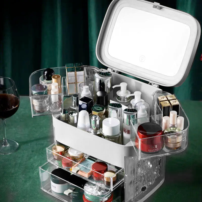 Makeup Storage Organizer with LED Mirror