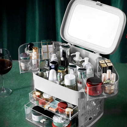 Makeup Storage Organizer with LED Mirror