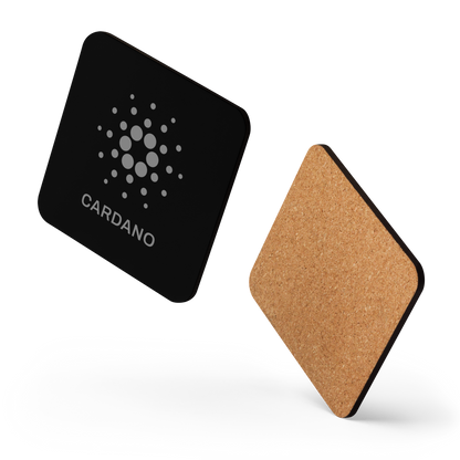 Black Cork-Back Coaster - Cardano Logo, Stacked