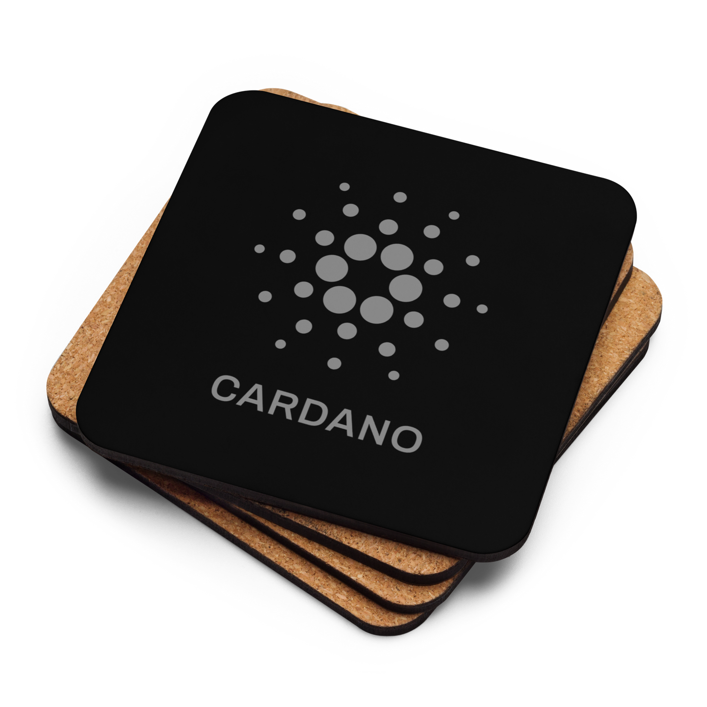 Black Cork-Back Coaster - Cardano Logo, Stacked