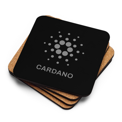 Black Cork-Back Coaster - Cardano Logo, Stacked