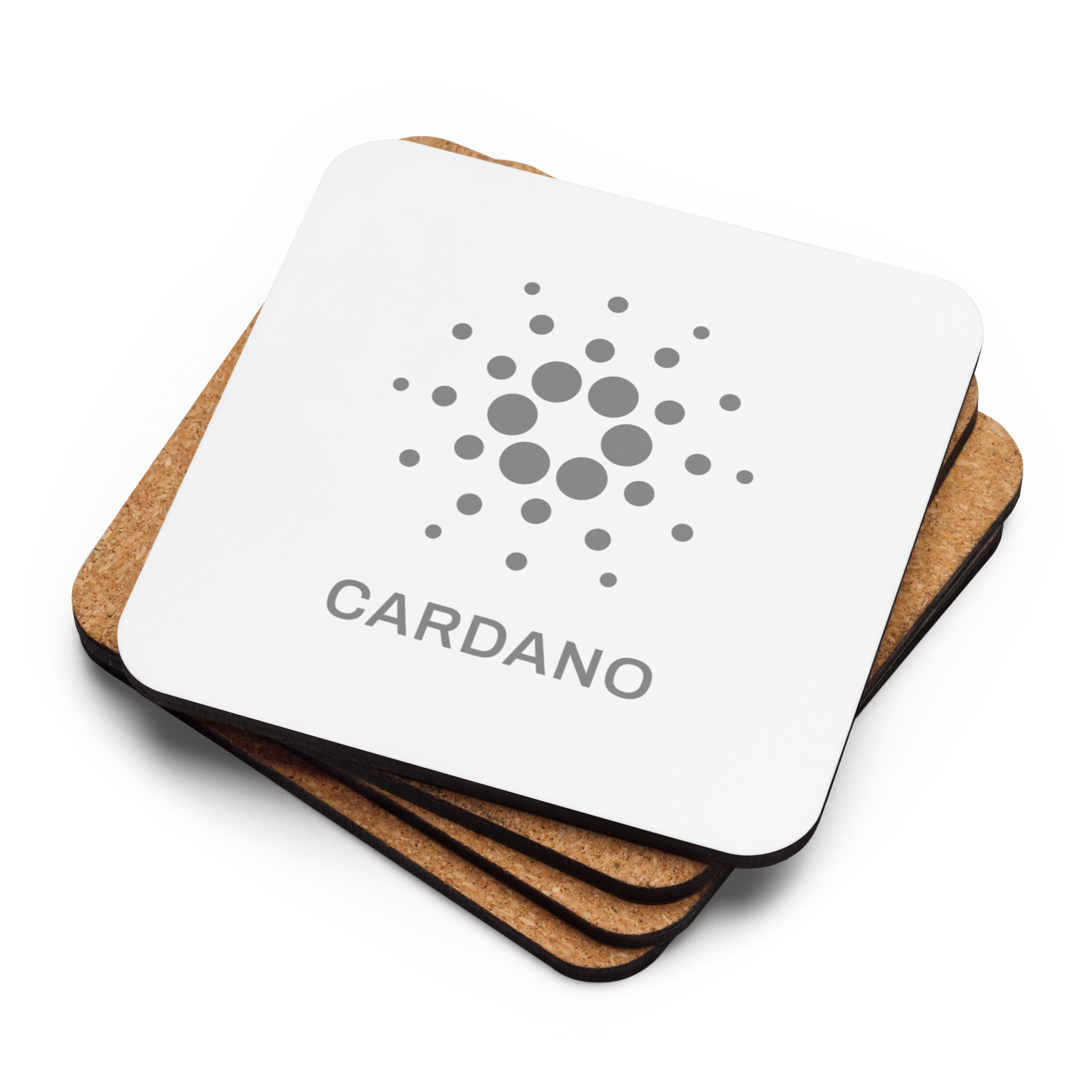 White Cork-Back Coaster - Cardano Logo, Stacked