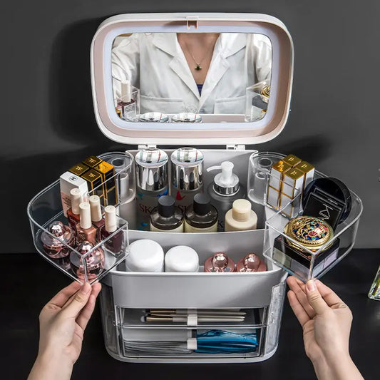 Makeup Storage Organizer with LED Mirror