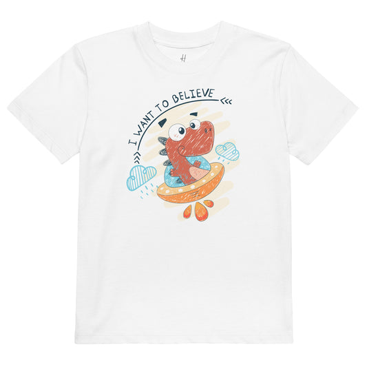 Organic cotton kids t-shirt - Dino UFO Pilot