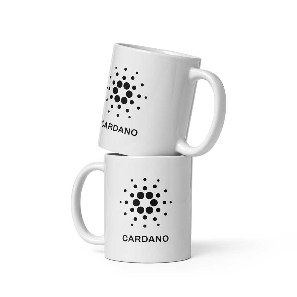 White Glossy Mug - Black Cardano Logo, Stacked